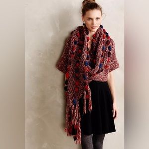 Anthropologie Hand knit Pom Wrap Outwear